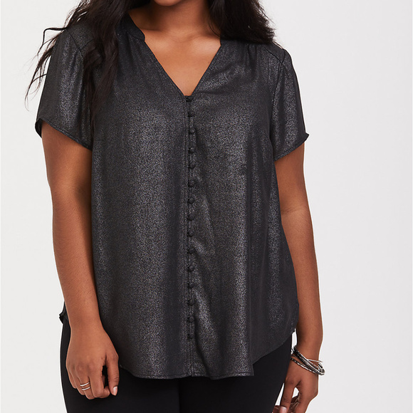 Torrid Button Front Black Foil Harper Blouse - Picture 6 of 7